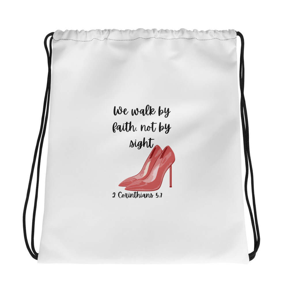 We walk by faith Pink Heels Drawstring bag