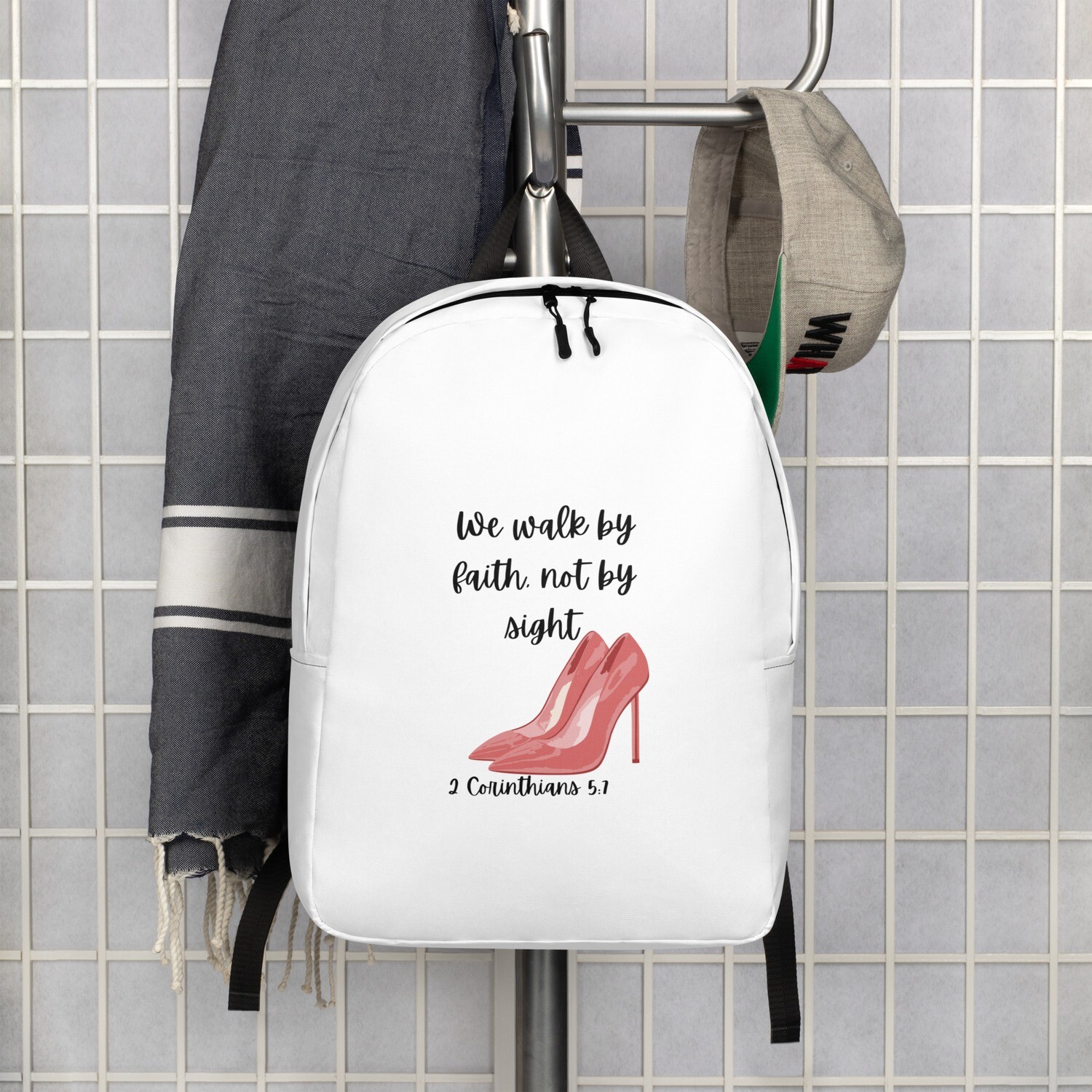 Minimalist We walk by faith Pink heels Backpack