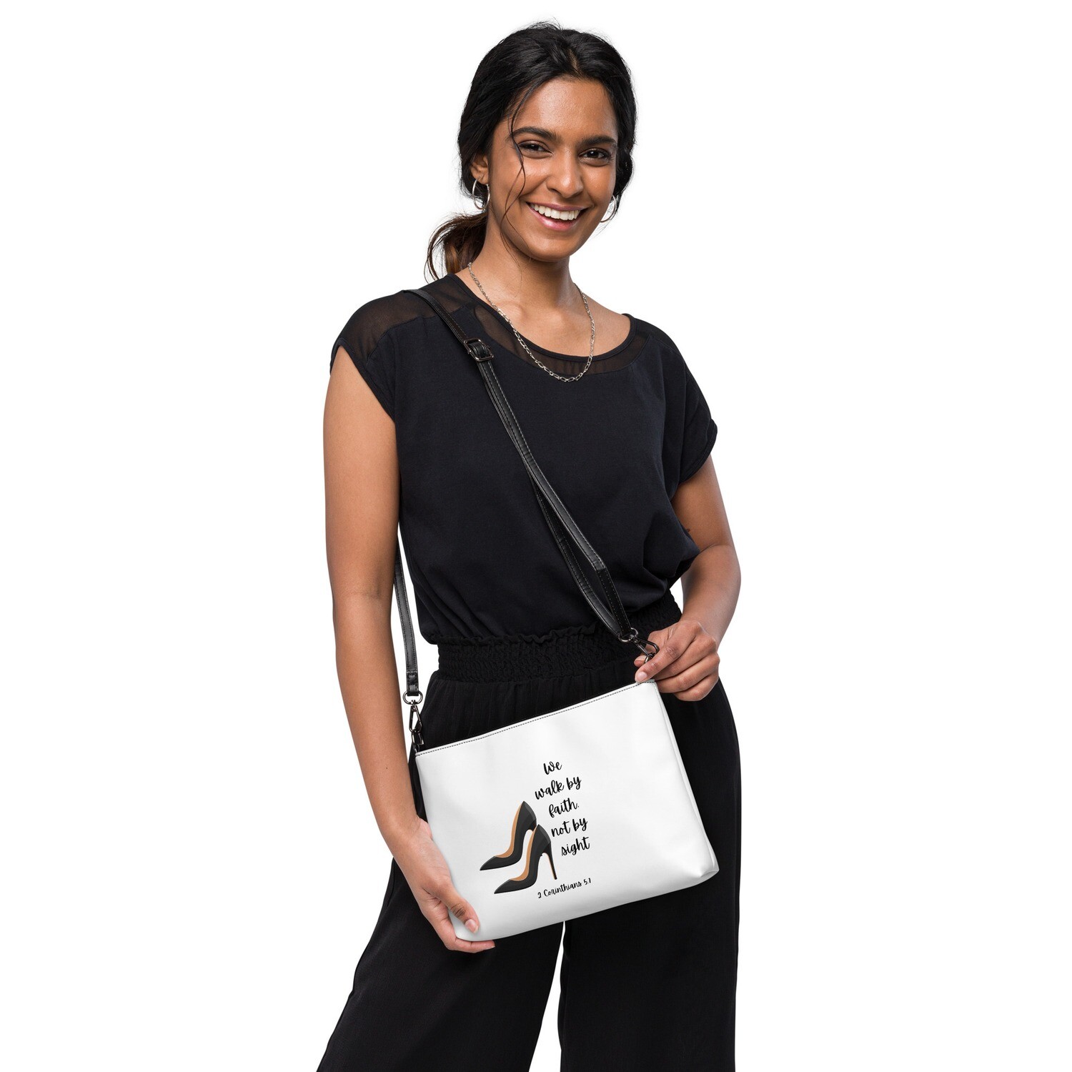 We walk by faith not by sight black heels Crossbody bag