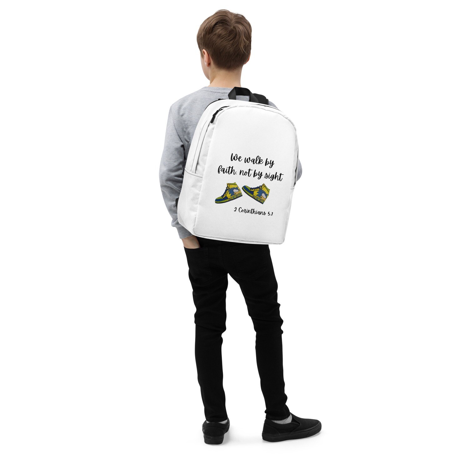 Minimalist We walk by faith not by sight Sonic sneakers Backpack