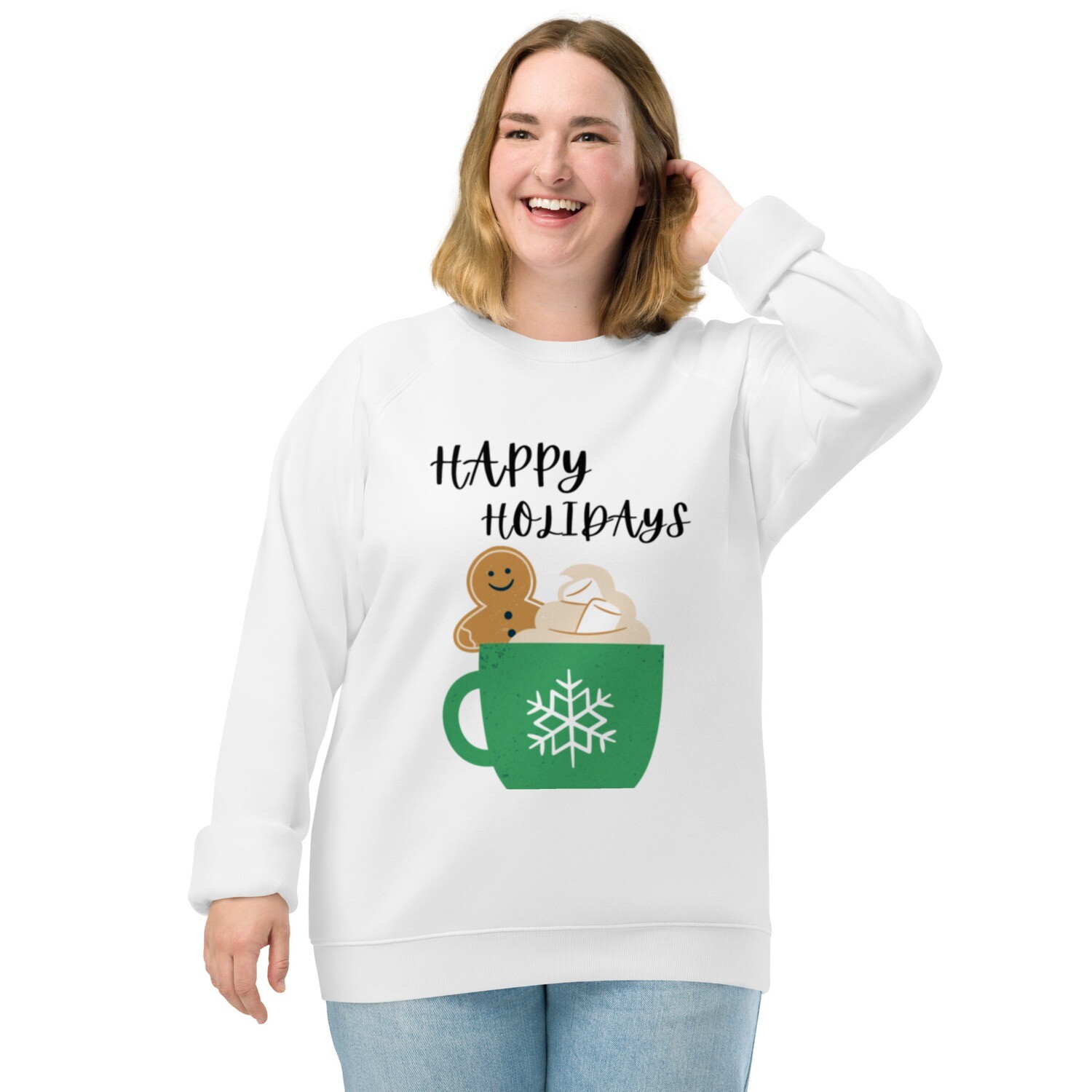 Happy Holidays Unisex organic raglan sweatshirt