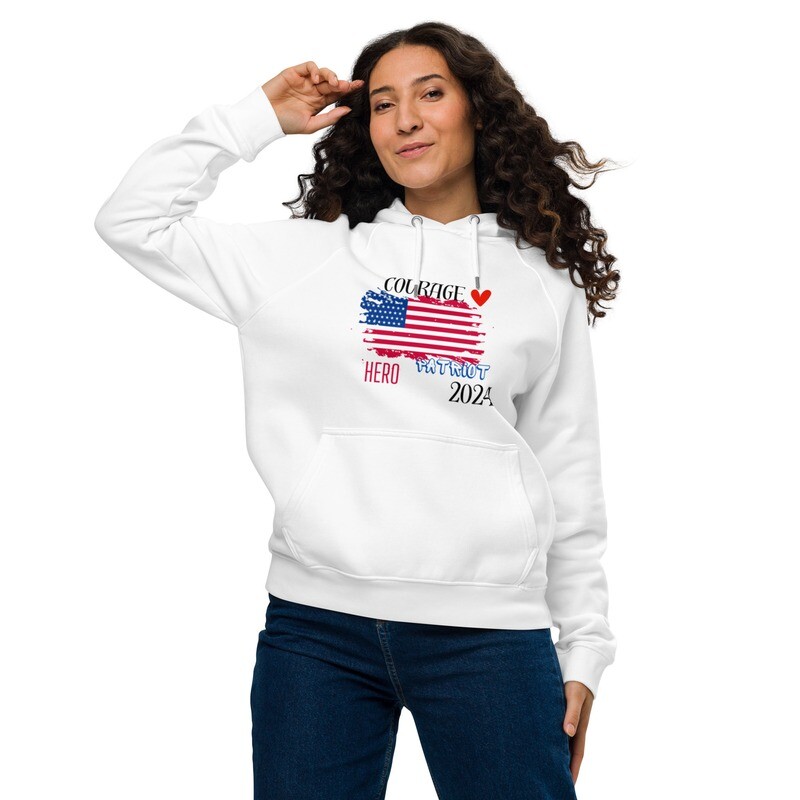 Courage, Hero, Patriot Unisex eco raglan hoodie