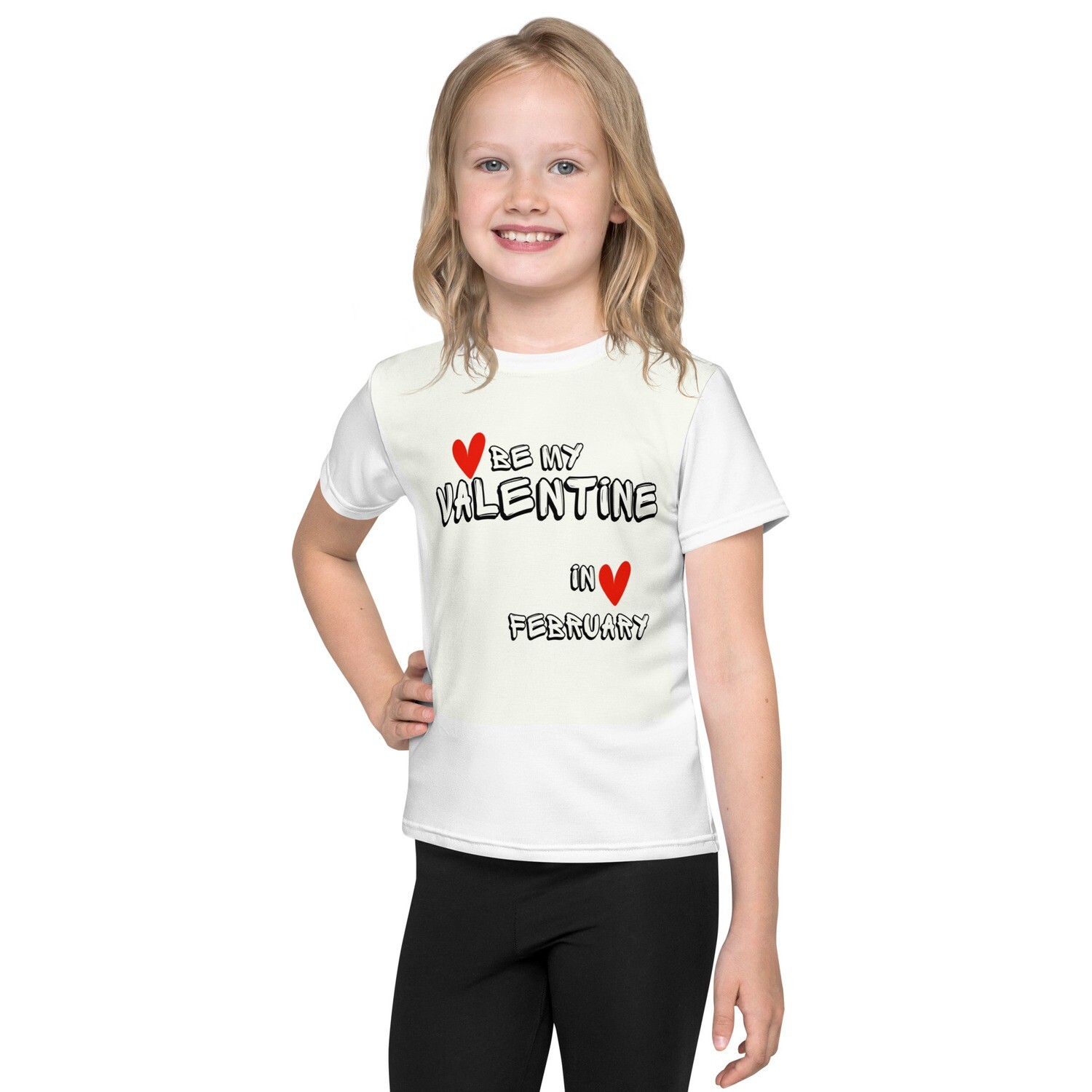 Be my Valentine In red heart February  Kids crew neck t-shirt