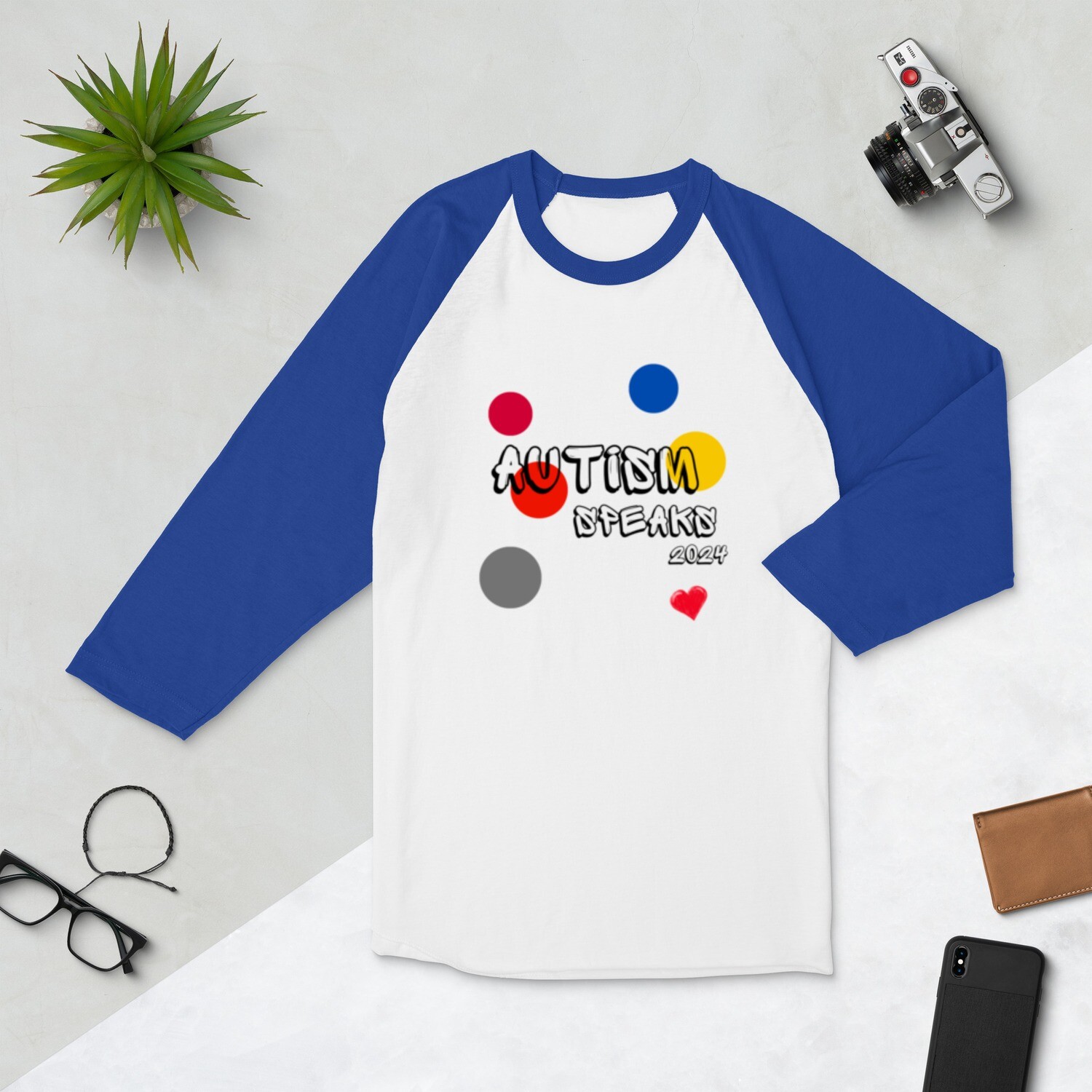 Autism Awareness 3/4 sleeve raglan shirt