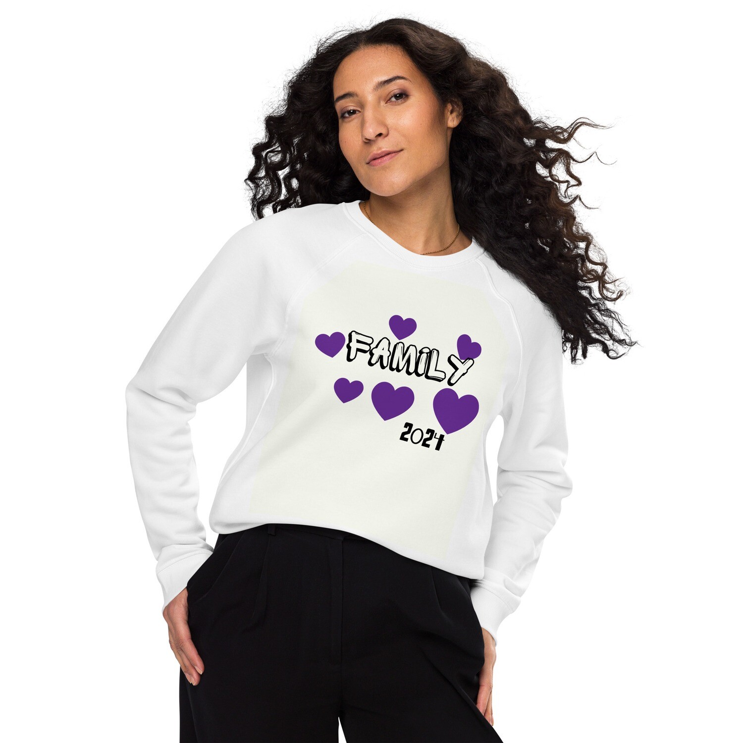 Family purple hearts 2024 Unisex organic raglan sweatshirt