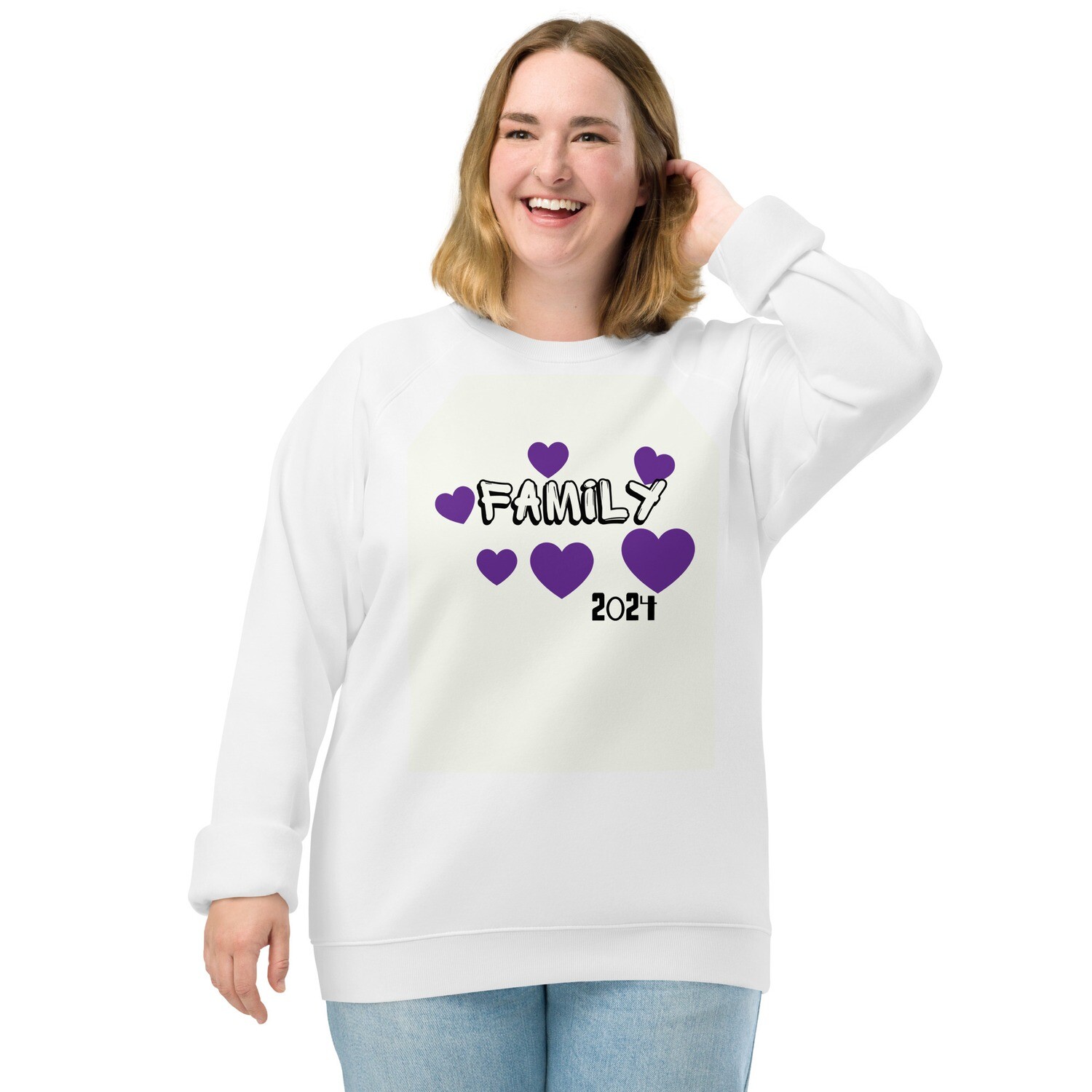 Family purple heart 2024 Unisex organic raglan sweatshirt