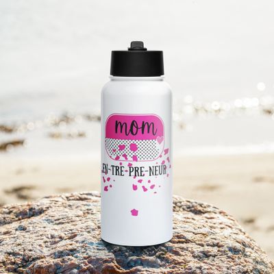 Mom en-tre-pre-neur - Stainless steel water bottle with a straw lid