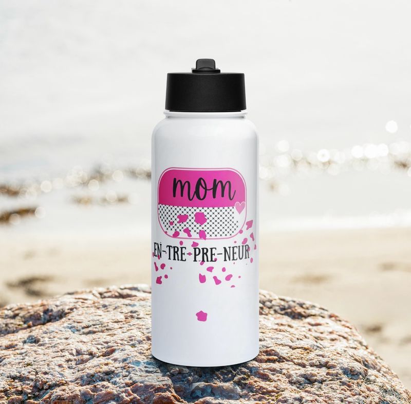 Mom en-tre-pre-neur - Stainless steel water bottle with a straw lid