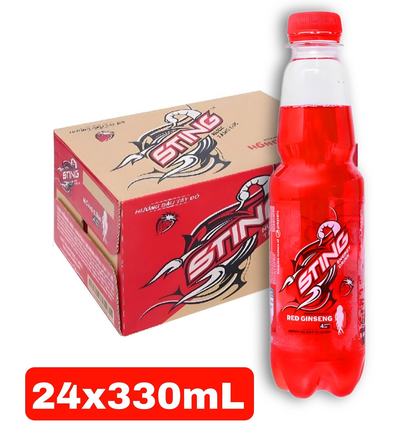 Sting Energy Drink Strawberry Flavor 24 Bottles 330mL