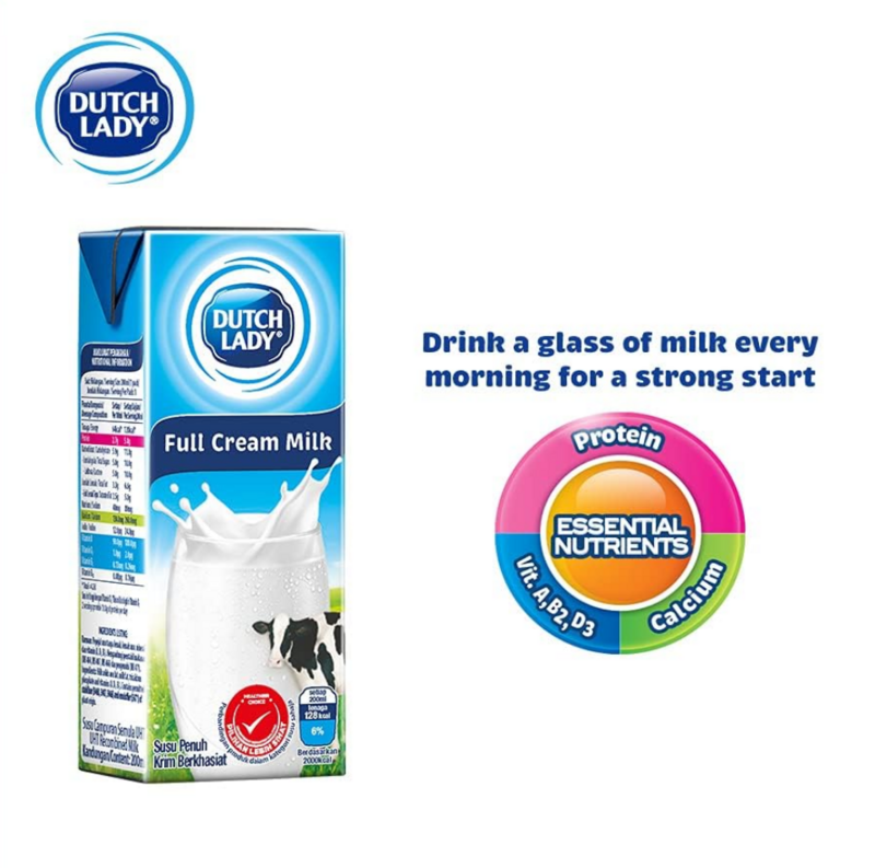 Dutch Lady UHT Milk Full Cream. Single Pack 200mL