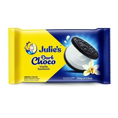 Julie&#39;s Dark Choco Vanilla Flavoured Cream Sandwich 120g