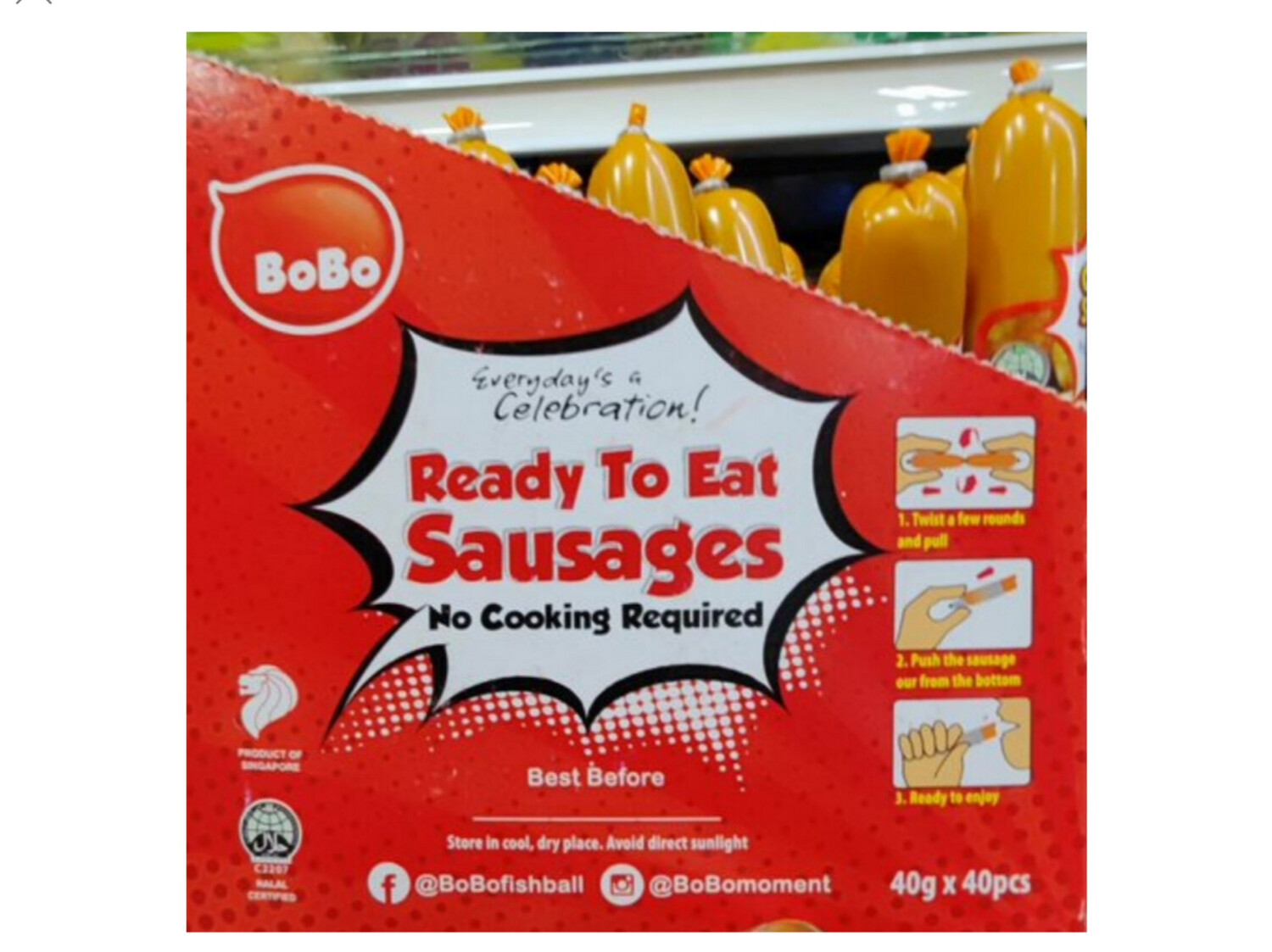 Bobo Ready to Eat Sausage 40g X 1pcs INSIDE
