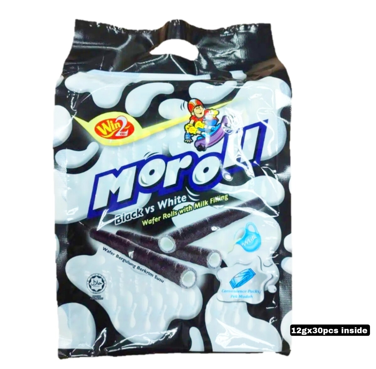 Win2 Moroll Black VS White Wafer Rolls with Milk Filling 12g x 30pcs inside