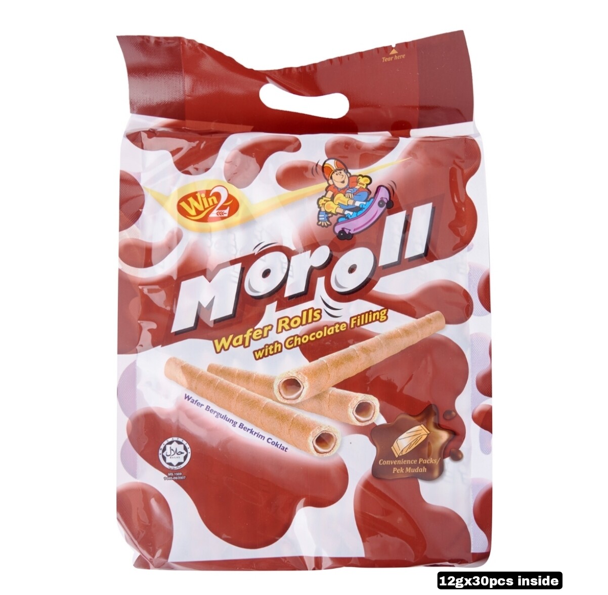 Win2 Moroll Wafer Rolls with Chocolate Filling 12gx30pcs inside