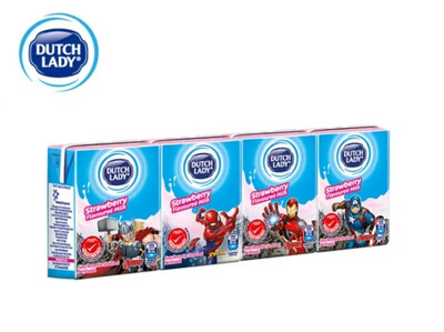 Dutch Lady Marvel Strawberry UHT Milk 125ml 4 Pack ( 2 Bundle )