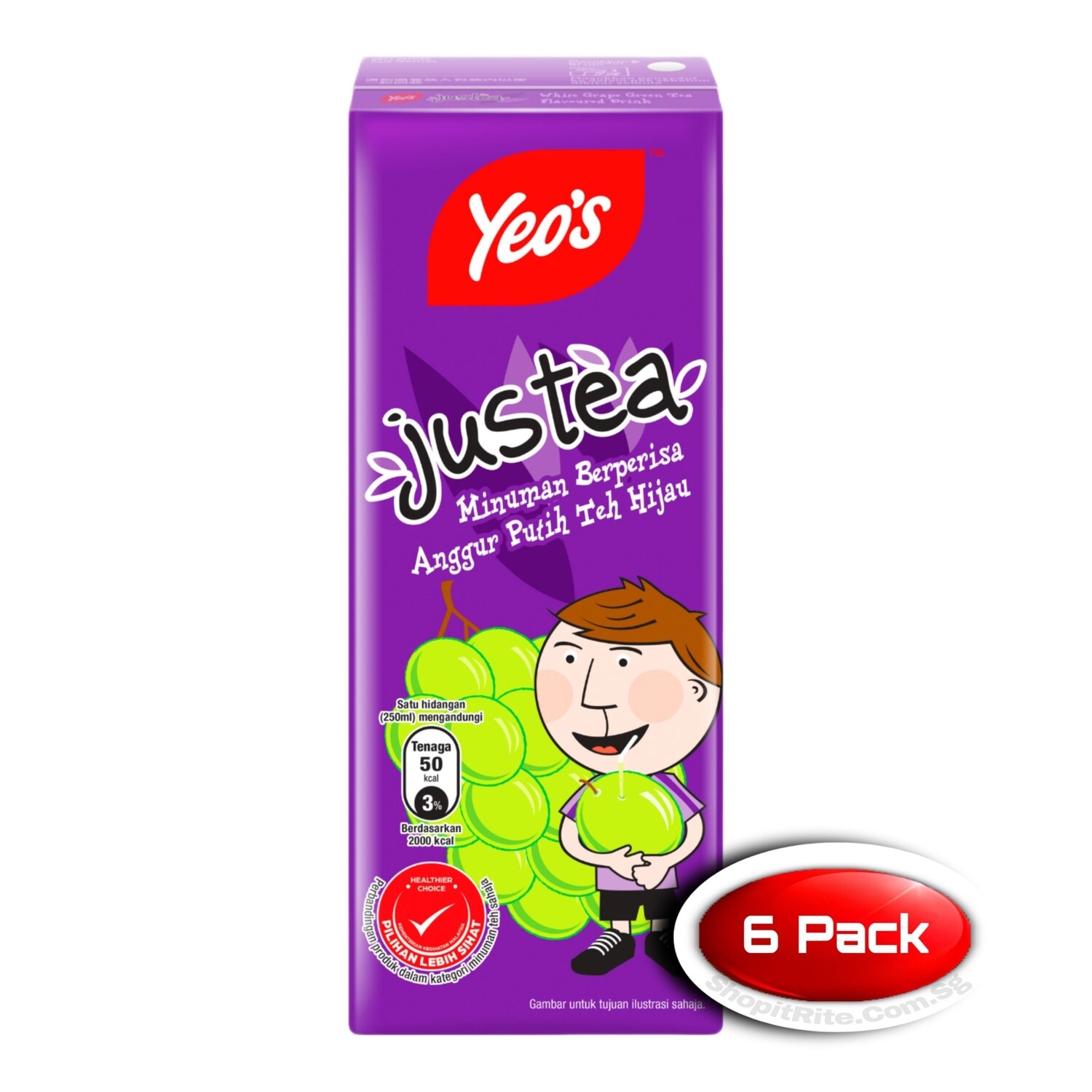 Yeo&#39;s Justea White Grape Green Tea 250mL 6 Pack