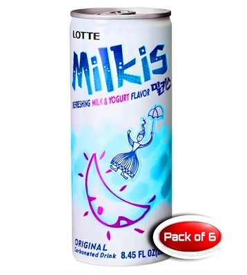 Lotte Milkis Milk &amp; Yoghurt Soda 250mL 6 Cans