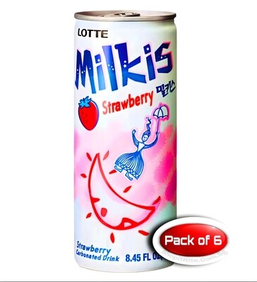 Lotte Milkis Strawberry Soda 250mL 6 Cans