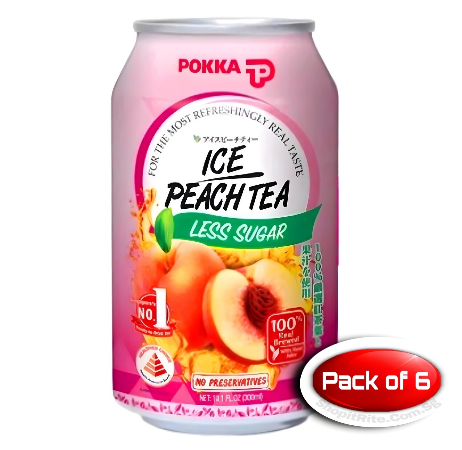 Pokka ice Peach Tea Less Sugar 300ml 6 Cans