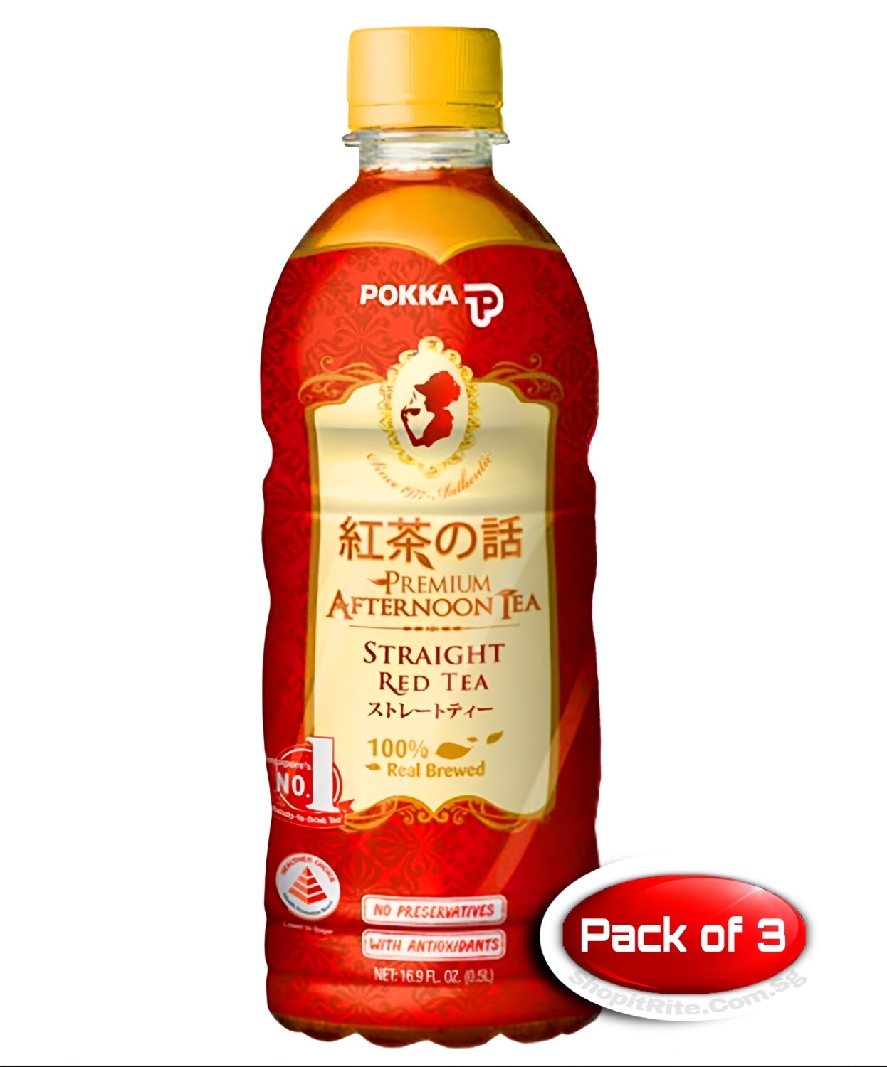 Pokka Premium Afternoon Straight Red Tea 500mL 3 Bottles