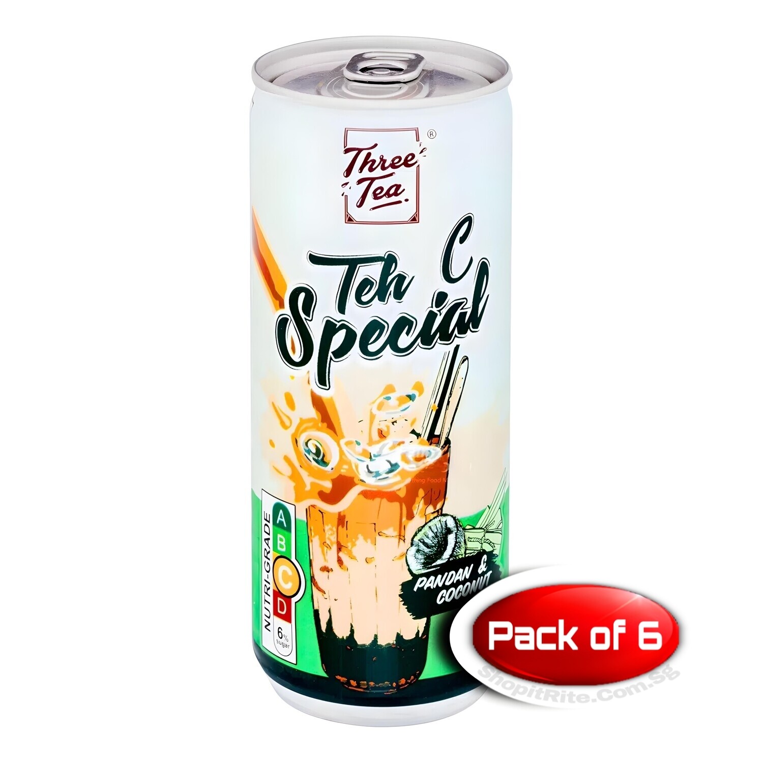 Three Tea Teh C Special Caramel Pandan and Coconut 240mL 6 Cans