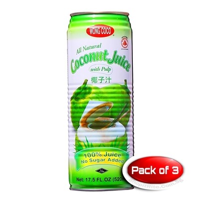 Wong Coco Coconut Juice With Pulp 520mL 3 Cans
