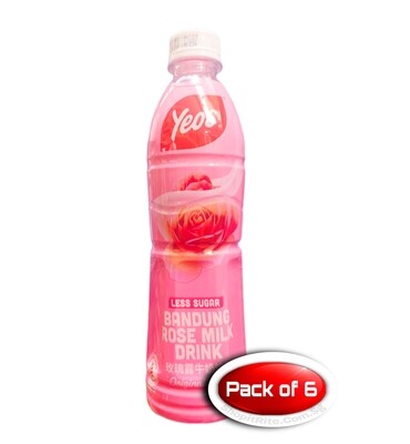 YEO LESS SUGAR BANDUNG ROSE MILK DRINK 380ml 6 Bottles