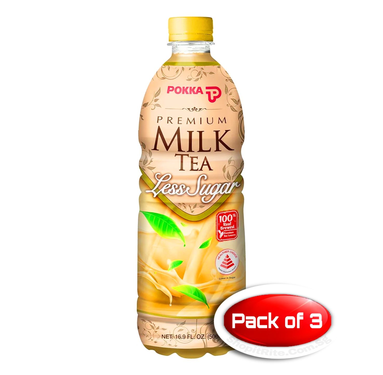 Pokka Premium Milk Tea Less Sugar 500mL 3 Bottles