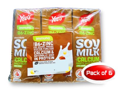 Yeo Chocolate Soy Milk Packet Drink 250mL Less Sugar 6 Pack