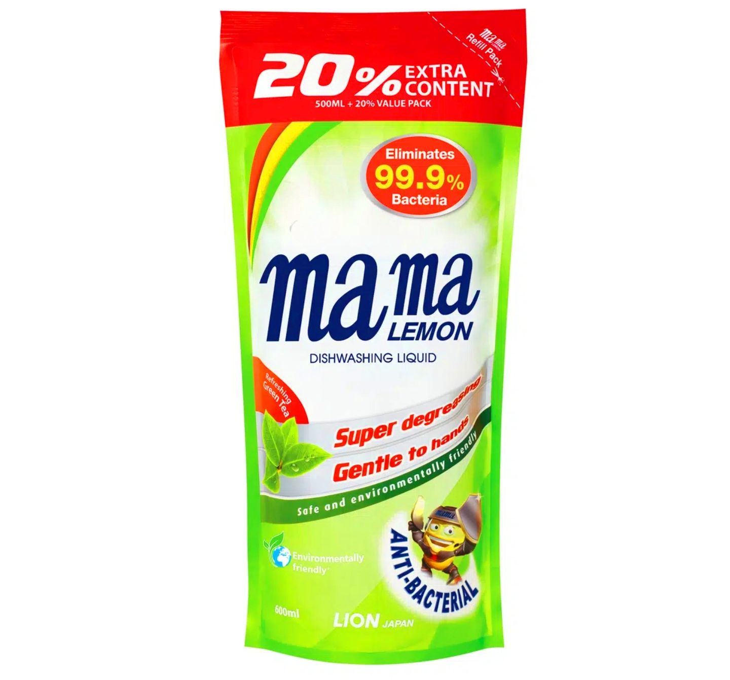 Mama Lemon Dishwashing Liquid Refill - Green Tea 600ml