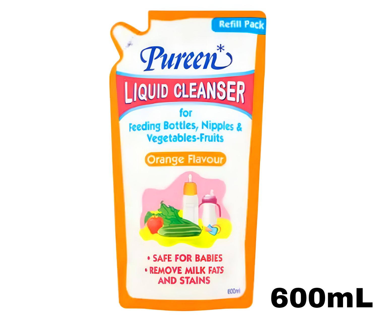 Pureen Liquid Cleanser Refill - Orange Flavour 600mL