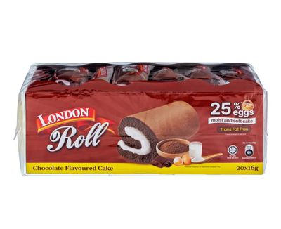 London Roll Chocolate Flavoured Cake 16g x 20pcs Inside