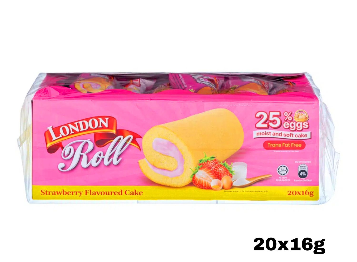 London Roll Strawberry Flavoured Cake 16g x 20pcs Inside