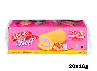 London Roll Strawberry Flavoured Cake 16g x 20pcs Inside