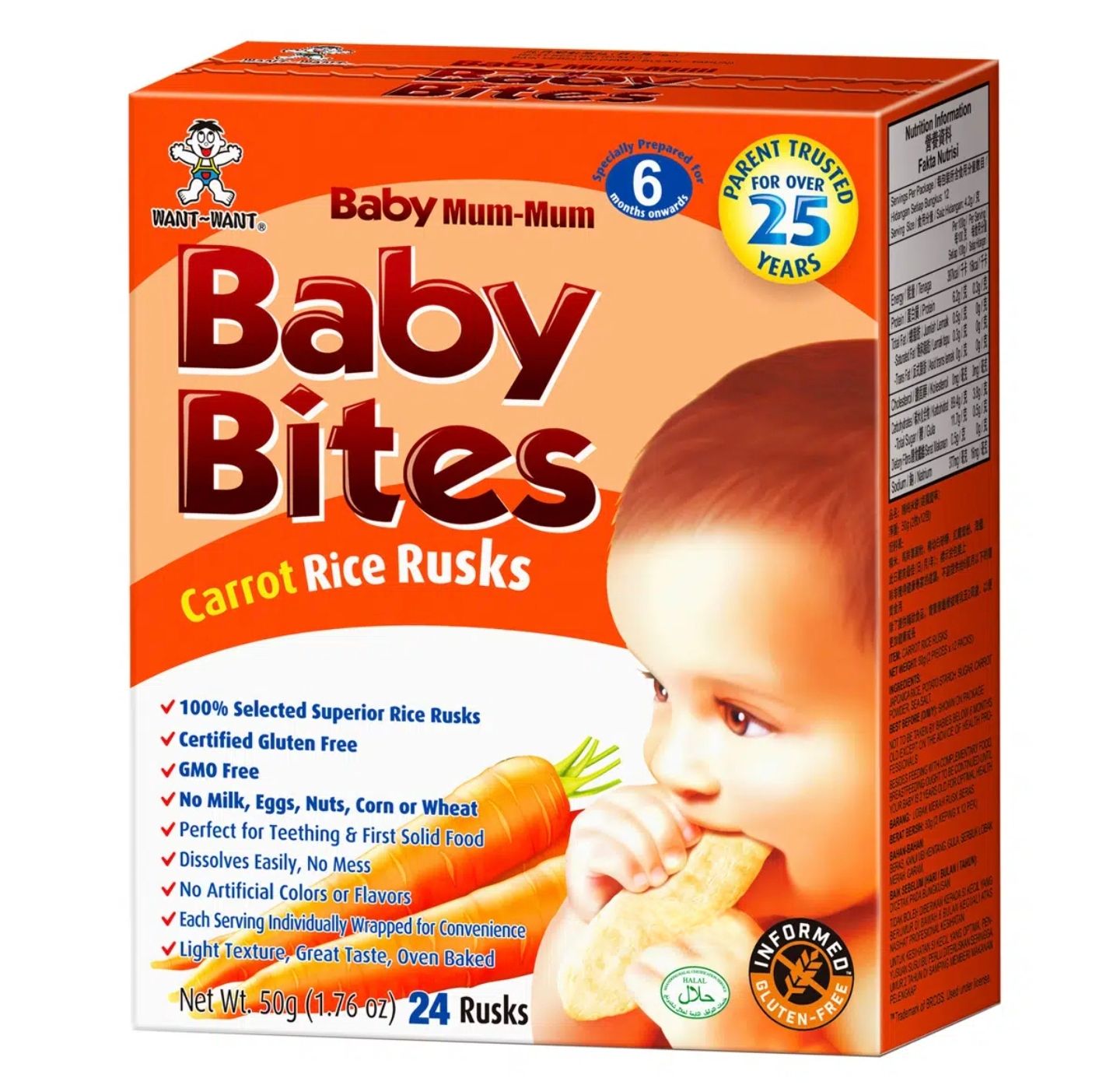 Want Want Baby Bite Carrot Rice Rusks 50g