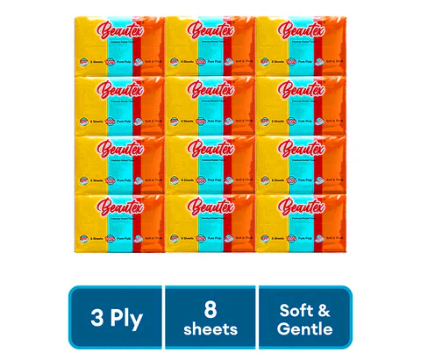 Beautex 3 Ply Pocket Tissue 8 Sheets X 12pack