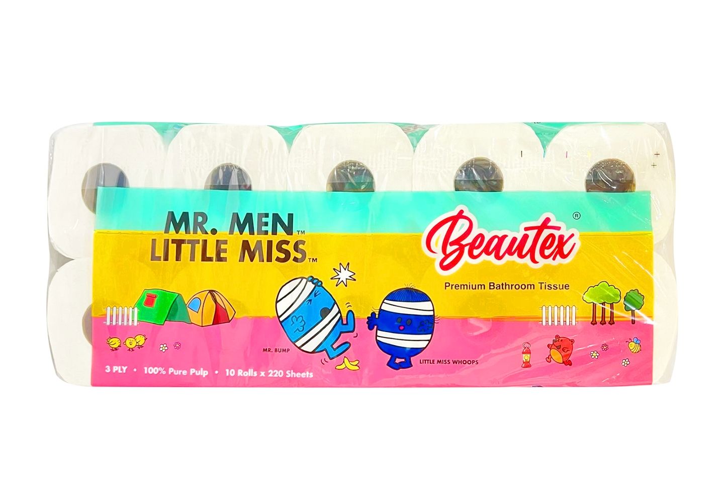 Beautex Mr Men and Little Miss Pure Pulp 3-Ply Toilet Tissue - 10 Rolls x 100 Sheet