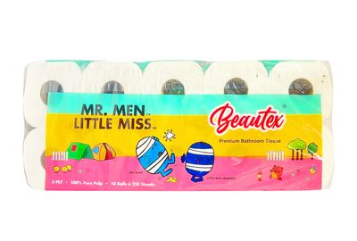 Beautex Mr Men and Little Miss Pure Pulp 3-Ply Toilet Tissue - 10 Rolls x 100 Sheet