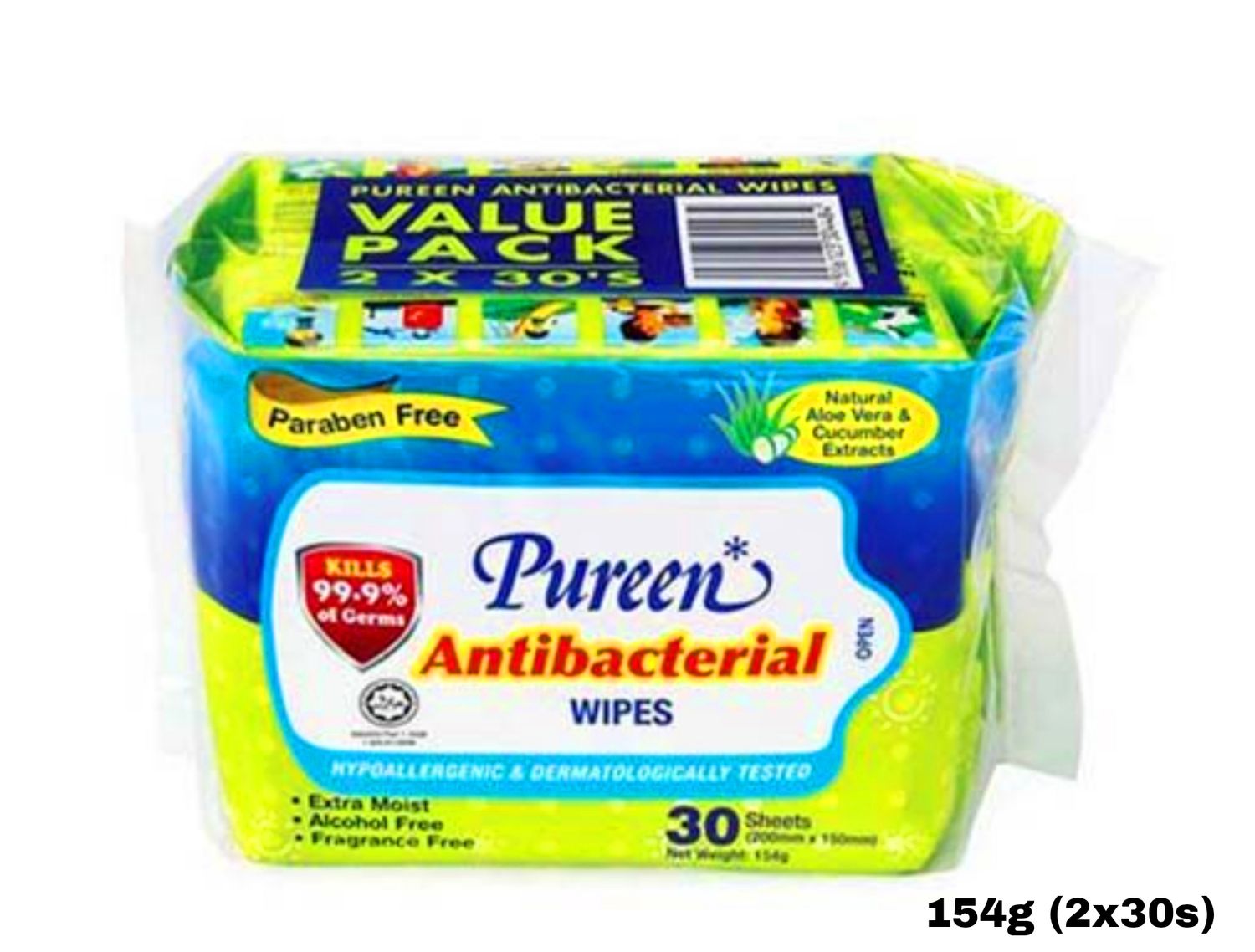 Pureen Antibacterial Wipes 154g 30sheets x2