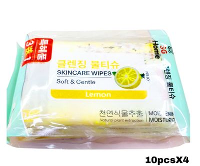 Home SG SKincare Wipes Soft &amp; Gentle - Lemon 3 in 1, 10pcs x4