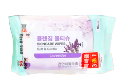 Home SG SKincare Wipes Soft &amp; Gentle - Lavender 3 in 1, 10pcs x4