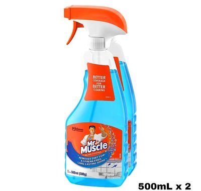 Mr Muscle Glass Cleaner with Refill - Super Active 500ml x2