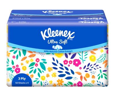 Kleenex Ultra Soft Facial Tissue 3ply 50 Sheet x4 Pack