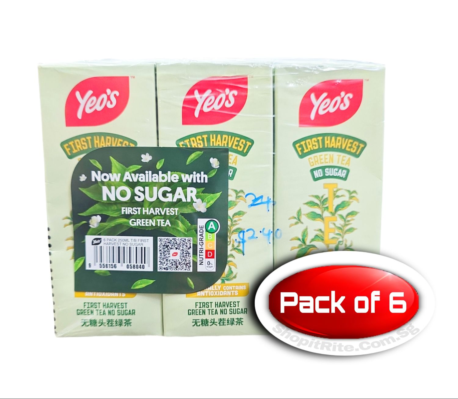 Yeo&#39;s First Harvest Green Tea NO SUGAR 250mL 6 Pack