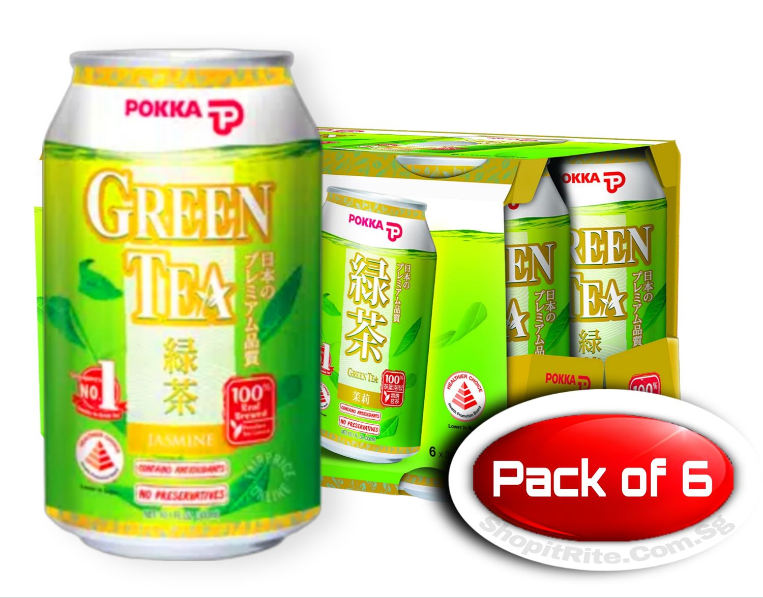 Pokka Jasmine Green Tea 300mL 6 Cans