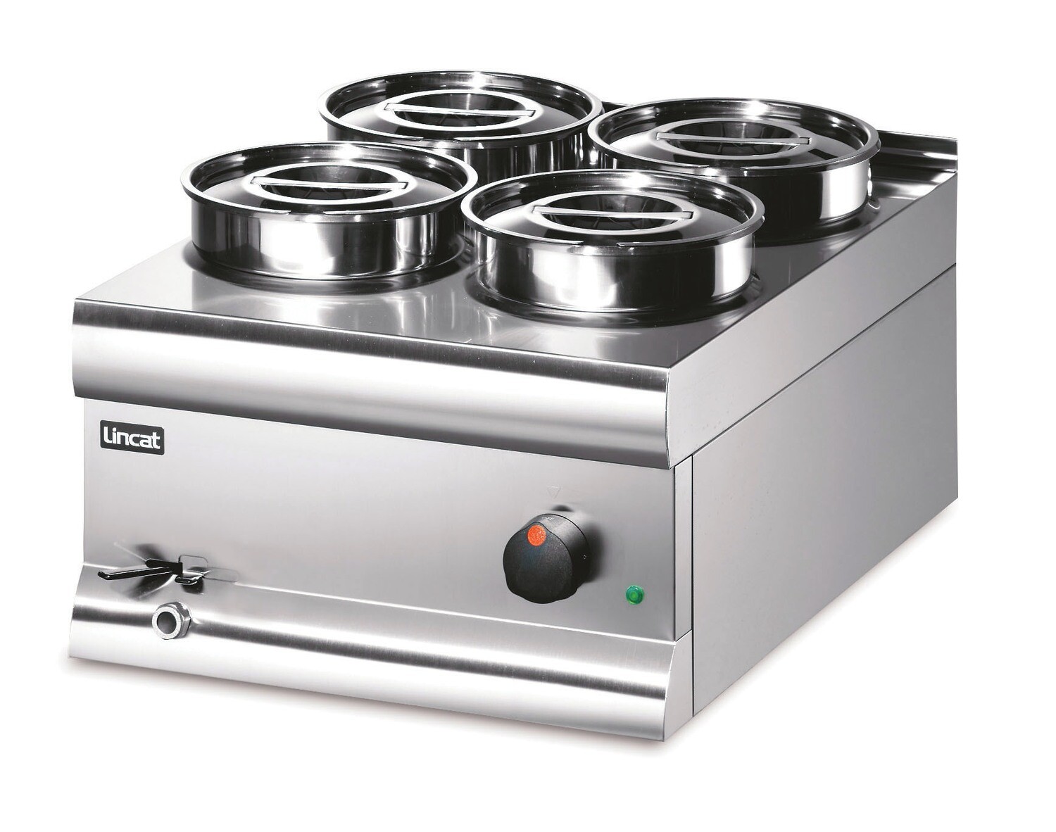Lincat BS4W - Silverlink Electric Counter-top Bain Marie – Wet Heat – Round Pots – Base + 4 Pots – W 450 mm – 1.0 kW