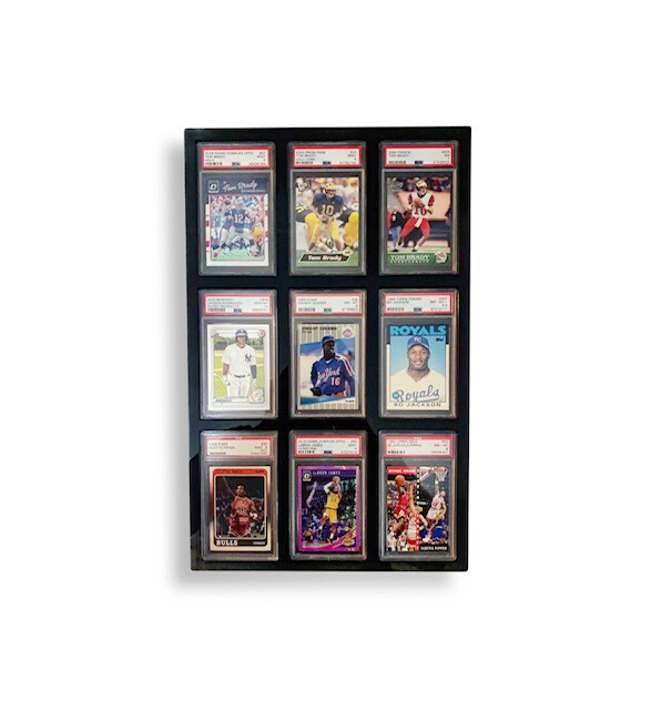 Black acrylic 9 pocket graded card display. works with PSA, CSG, CGC, FCG slabs