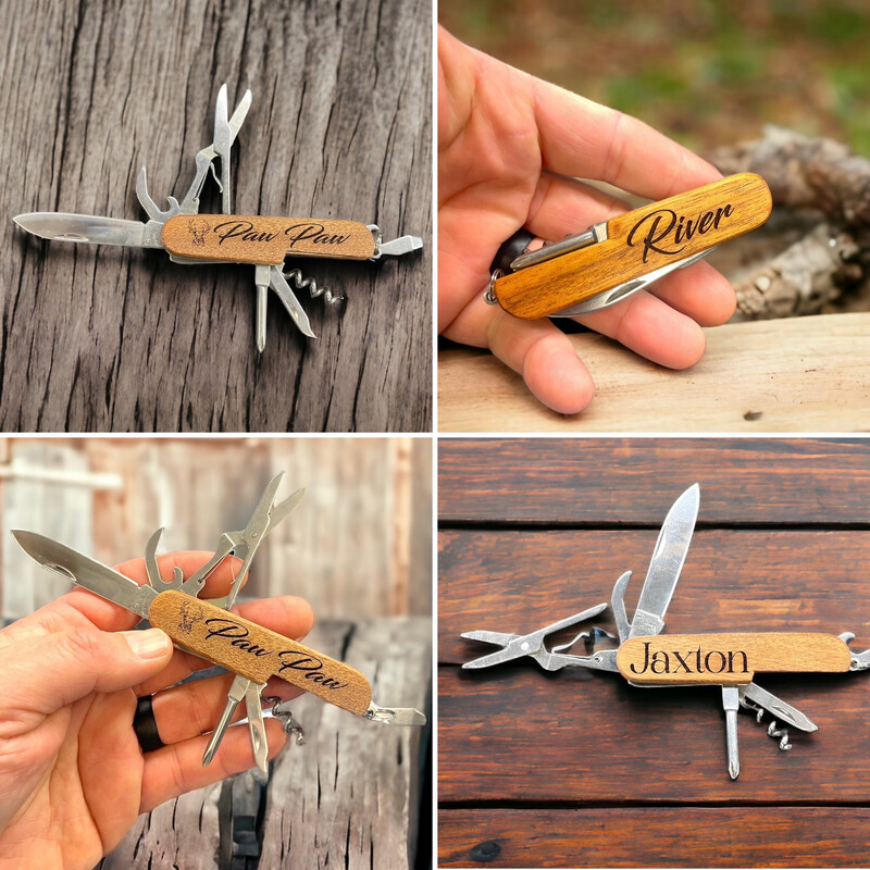 Knife With 7 Tools Personalized With Name Or Logo Single Side.