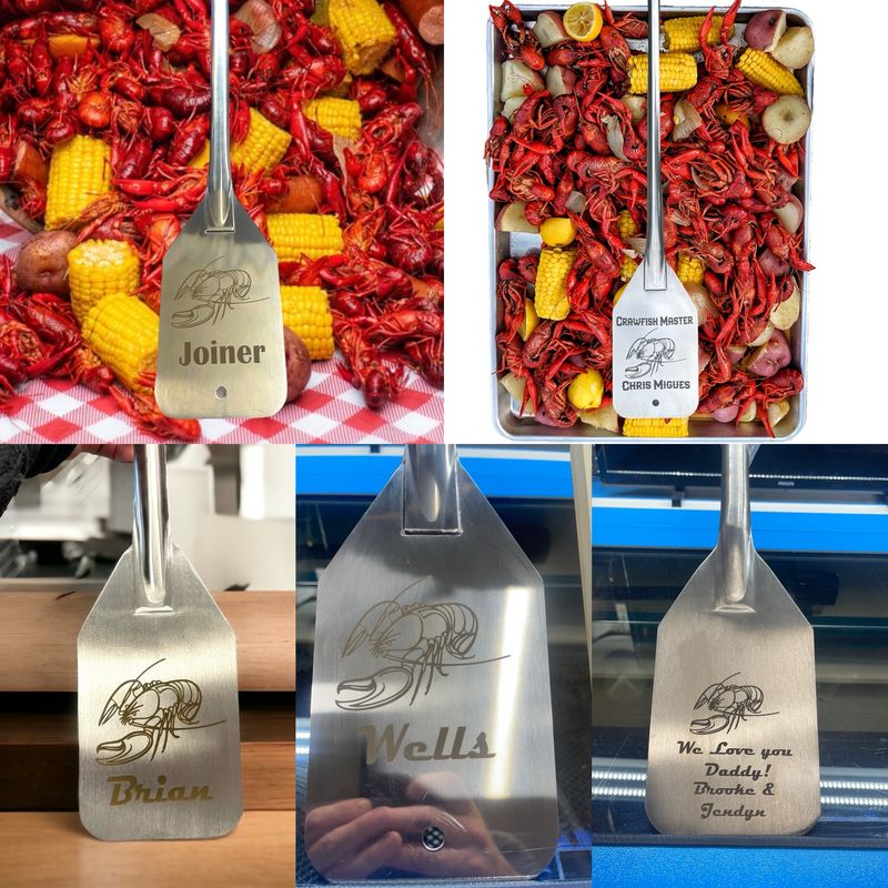 Stainless Steel Crawfish Paddle Laser Engraved With Crawfish And Name