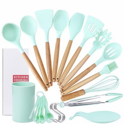 Kitchen Tools Silicone Wooden Handle Kitchenware 11 Piece Set Non-Stick Cooking Tool Set Soup Hedge Spoon Cooking